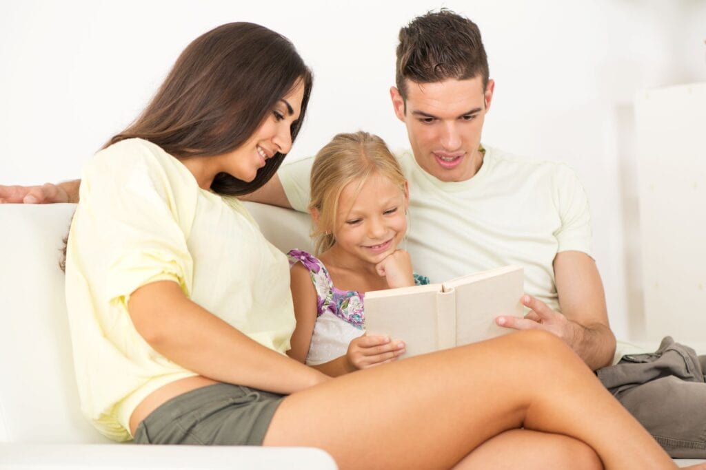 A happy family on the couch