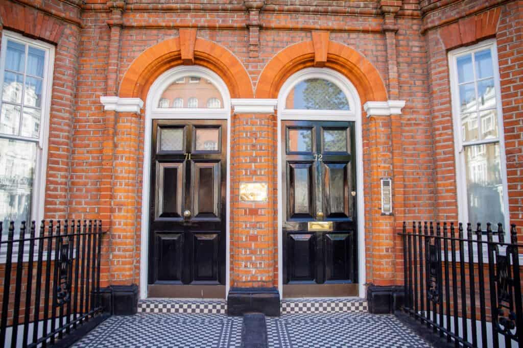 Front doors of a British duplex