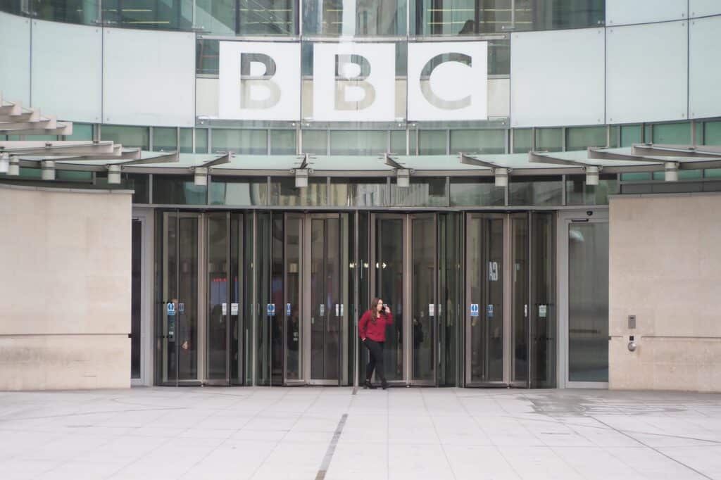 In front of the BBC broadcasting house