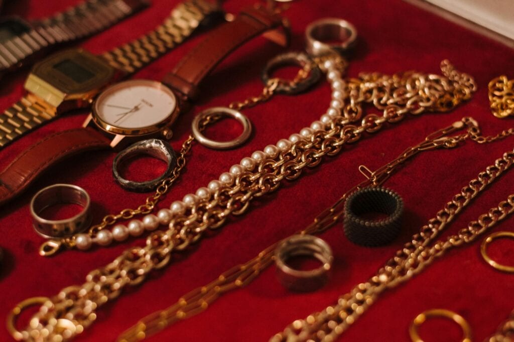 A closeup of pieces of jewellery