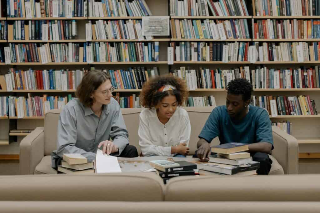 College students in the library