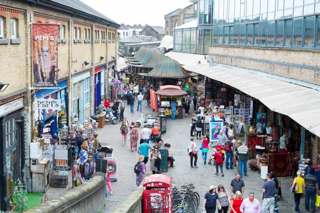 Street market full of shoppers