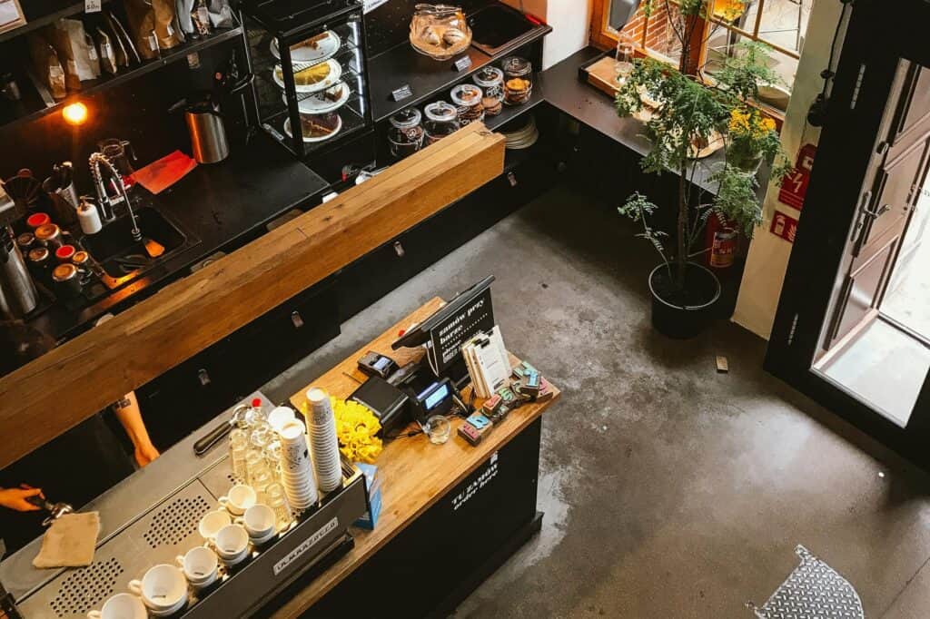 Top view of a cafe interior