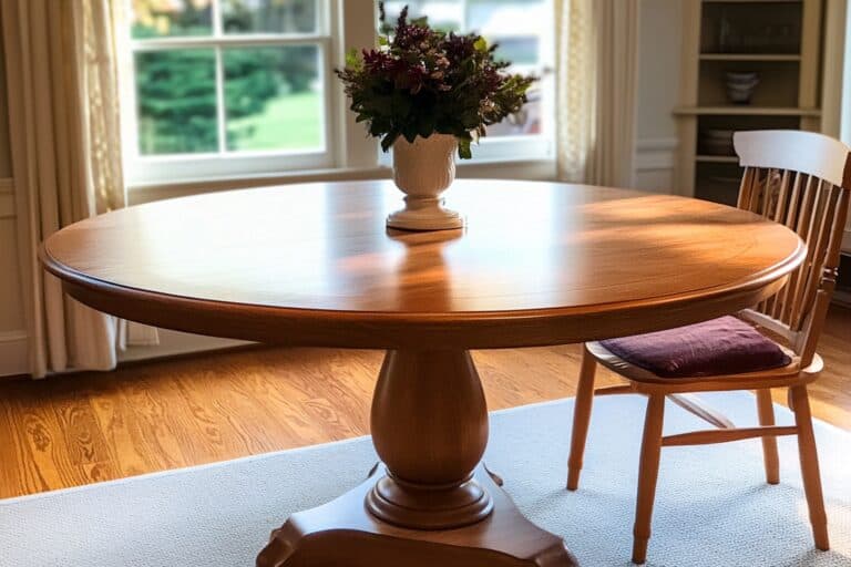 A round wooden dining table and a chair beside it in the concept of 'How to Move Large Furniture When Moving House to North London'.